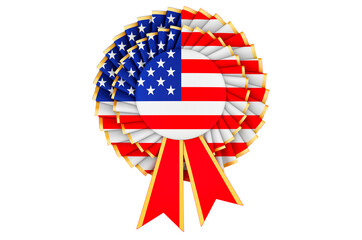 The United States flag painted on the award ribbon rosette. 3D rendering