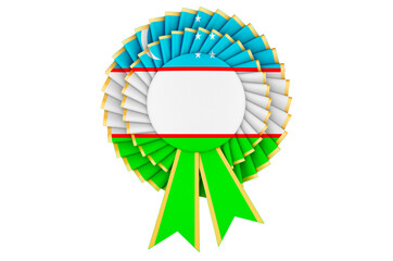 Uzbek flag painted on the award ribbon rosette. 3D rendering