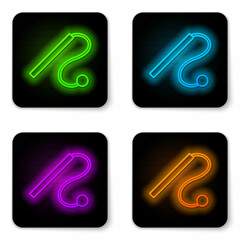 Glowing neon line Pet cat toy icon isolated on white background. Black square button. Vector