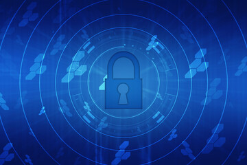 Digital Padlock on abstract technology background, Technology security concept. Modern safety digital background. Protection system, Cyber Security and safety information, personal data concept