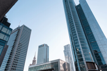 Modern beautiful city with mirrored business buildings and architecture. Warsaw, Poland. Economy...