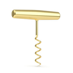 Shiny golden corkscrew on white background