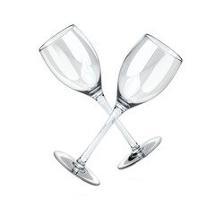 Two empty wine glasses on white background