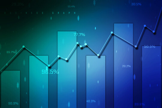 Business Growth graph on technology background, Futuristic raise arrow chart digital transformation abstract technology background. Big data and business growth currency stock and investment economy