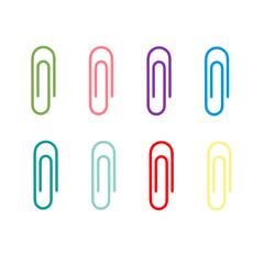Set of multicolored paper clip icons. Vector illustration isolated on white background