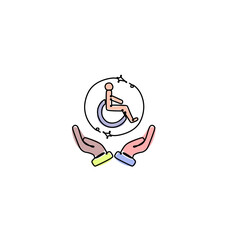 Inclusive workplace. Employee protection icon illustration. Icon of a person in a wheelchair and hands