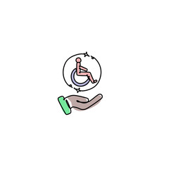 Inclusive workplace. Employee protection icon illustration. Icon of a person in a wheelchair and hands