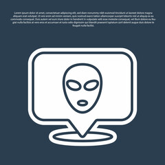 Blue line Alien icon isolated on blue background. Extraterrestrial alien face or head symbol. Vector