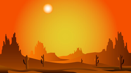 Arizona desert wild west nature scene, vector illustration