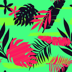 Fototapeta na wymiar tropical leaves pattern in modern colors