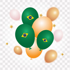 Brazil independence day 7 september realistic vector with balloons and brazil flag. Vector