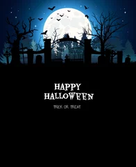 Tuinposter Halloween nightmare landscape. Cartoon spooky halloween cemetery landscape vector background illustration © iryna