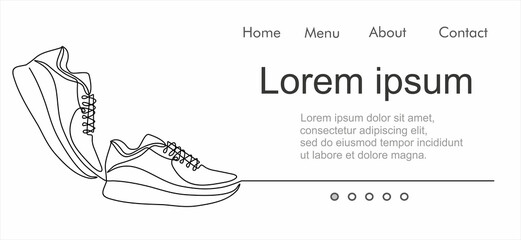 Vector illustration of sneakers. Sports shoes in a line style. Continuous one line.  Can used for logo, emblem, slide show and banner. Illustration with quote template. 