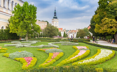 Flowers in the garden of the castle in Mikulov, Czech Republic