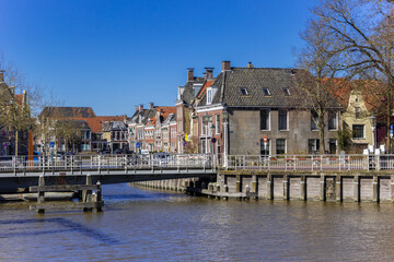 Bridge and historic houses in Harlingen, Netherlands