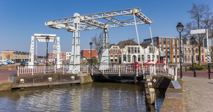 Panorama of two bridges over the canals in Meppel, Netherlands