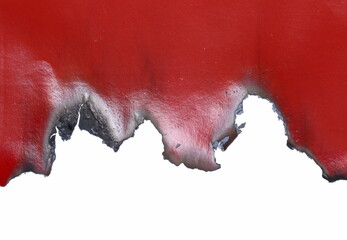 Frame burnt red cardboard scraps isolated on white 