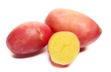 Young organic potatoes slice isolated on white 