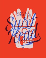 Fototapeta premium Surf head. Skull full of surfboard. Surfing vintage typography t-shirt print vector illustration.