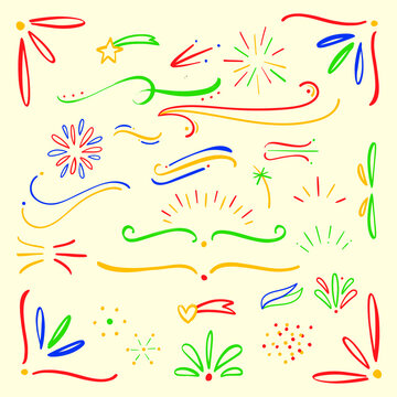 Hand-drawn vernacular style elements and ornaments. Vector.