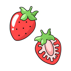 Strawberry, vector design element in the style of doodles, isolated on a white background, hand drawn
