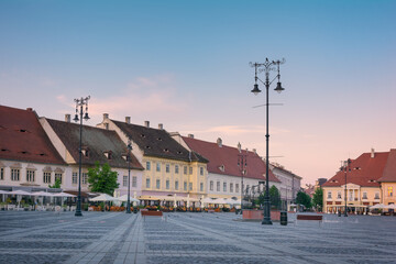 European old town. Morning in historical center of Sibiu, Romania