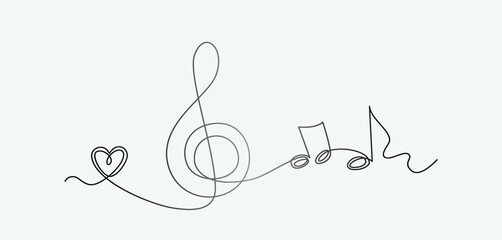 Continuous line of hand drawn music notes, vector illustration