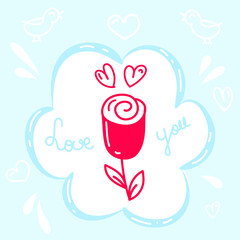 Illustrations rose with heart,  wedding design templates
