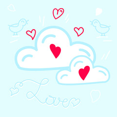 Heart on a cloud and bids,  wedding design templates