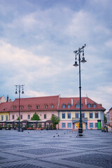Fototapeta na wymiar European old town. Morning in historical center of Sibiu, Romania