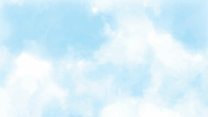 Watercolor vector illustration of blue sky and clouds. Sky bright blue colors. Summer tropical background