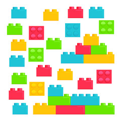 Building plastic toy bricks or child blocks construction flat cartoon illustration element isolated clipart building blocks, color image jpg icon