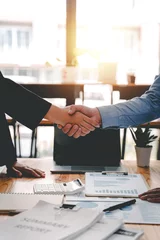 Foto op Plexiglas business partner handshake concept Colleagues shaking hands Successful deal after a great meeting. Blurred background. © Daenin