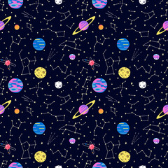 seamless pattern with planets and stars © Radiocat