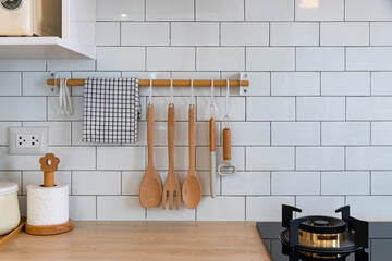 kitchen rack minimal on white wall
