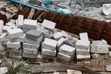 Broken aerated concrete block, obsolete