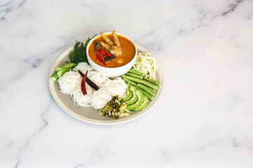 Rice Noodles with Fish Curry Sauce (Thai Food)