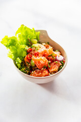 Thai style spicy salmon dice salad named 
