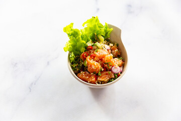 Thai style spicy salmon dice salad named 