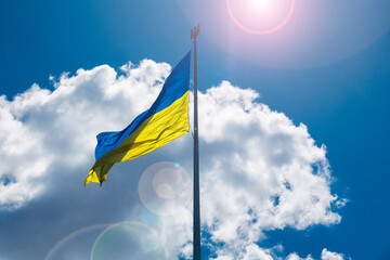 Ukrainian national flag on the pole