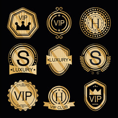 golden vip badges icon collection