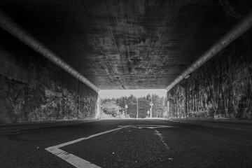 Inside a viaduct out of concrete near the 