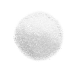 Pile of granulated sugar isolated on white, top view