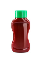 Bottle of tasty ketchup isolated on white