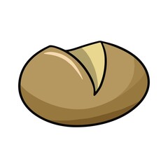 Round loaf of white wheat bread, vector illustration in cartoon style
