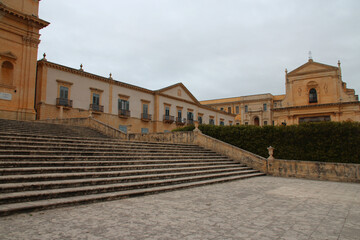 cathedral and episcopal palace in noto in sicily (italy)