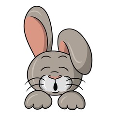 Cute Funny rabbit with pink ears is sleeping, vector illustration in cartoon style