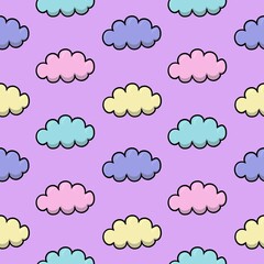Obraz premium Delicate print, Multicolored clouds in cartoon style, seamless square pattern