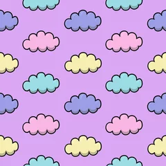 Zelfklevend Fotobehang Delicate print, Multicolored clouds in cartoon style, seamless square pattern © Nat