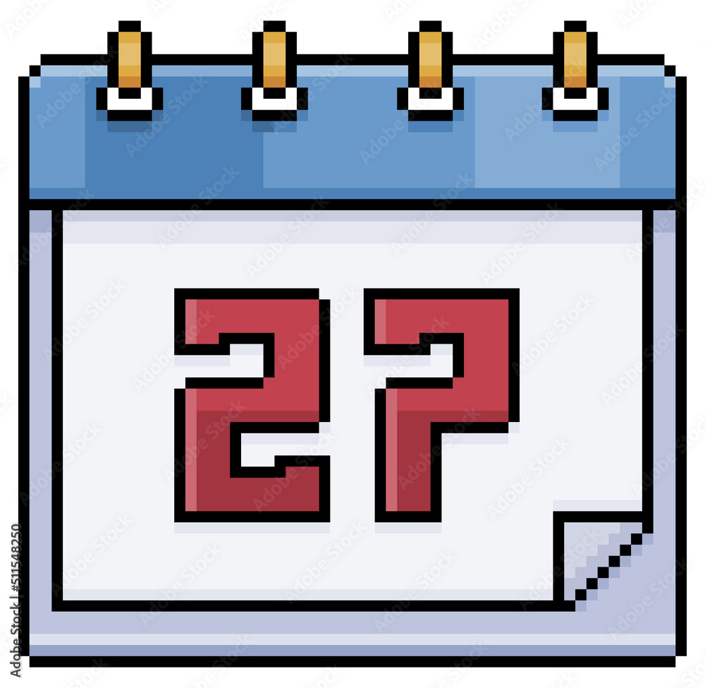 Poster pixel art calendar with date 27. day 27. holiday day 27 vector icon for 8bit game on white backgroun